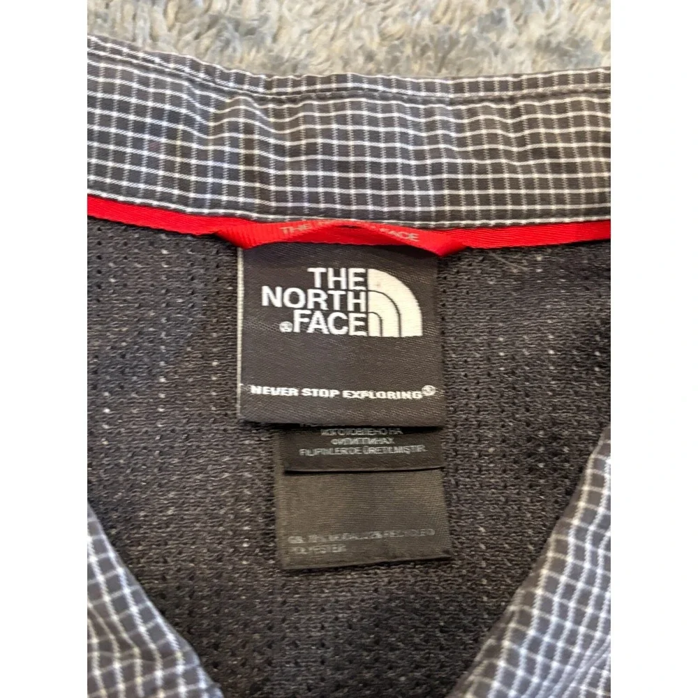 North Face Button Up Shirt Mens L Gray Plaid Modal Polyester Blend Short Sleeve